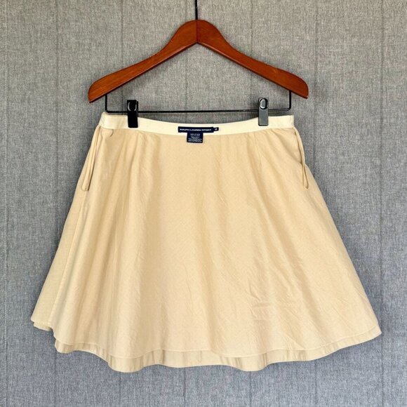Ralph Lauren Sport Light Tan 100% Cotton Pleated A Line Short Skirt Size 14 - Picture 8 of 13